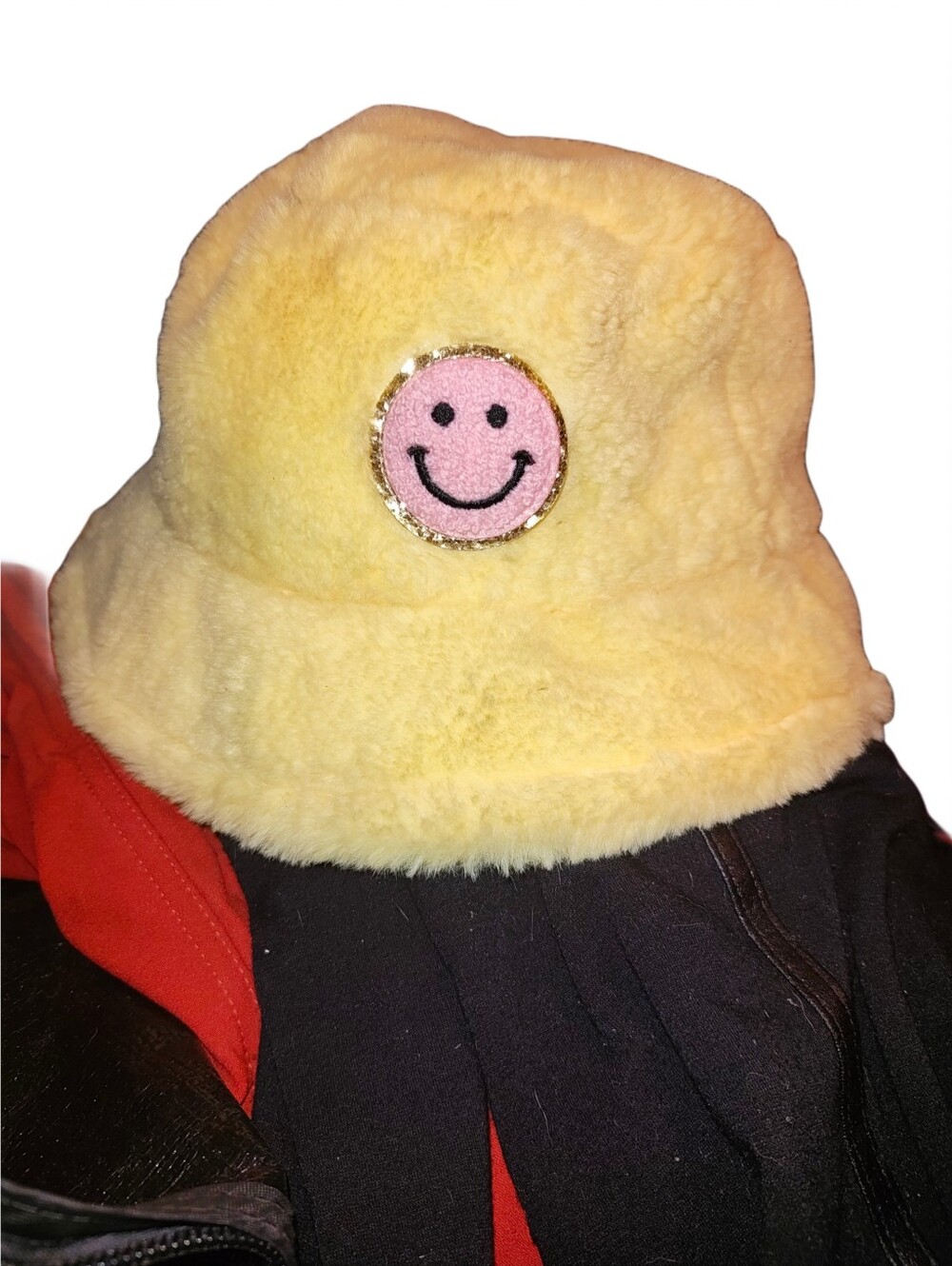 FUZZY Bucket Hat With Embellished Smiley